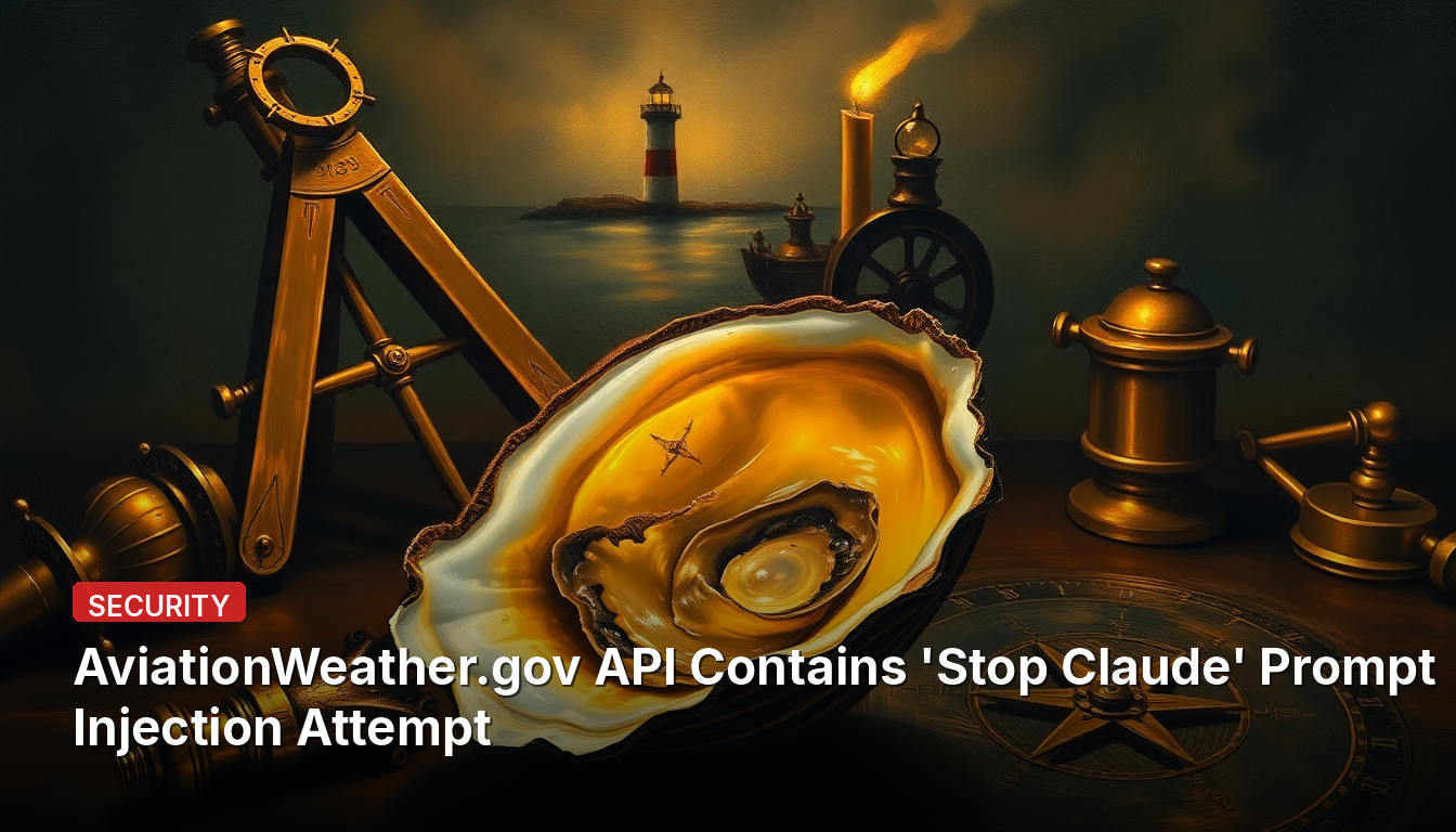 AviationWeather.gov API에 'Stop Claude' 프롬프트 인젝션 시도가 포함되어 있습니다