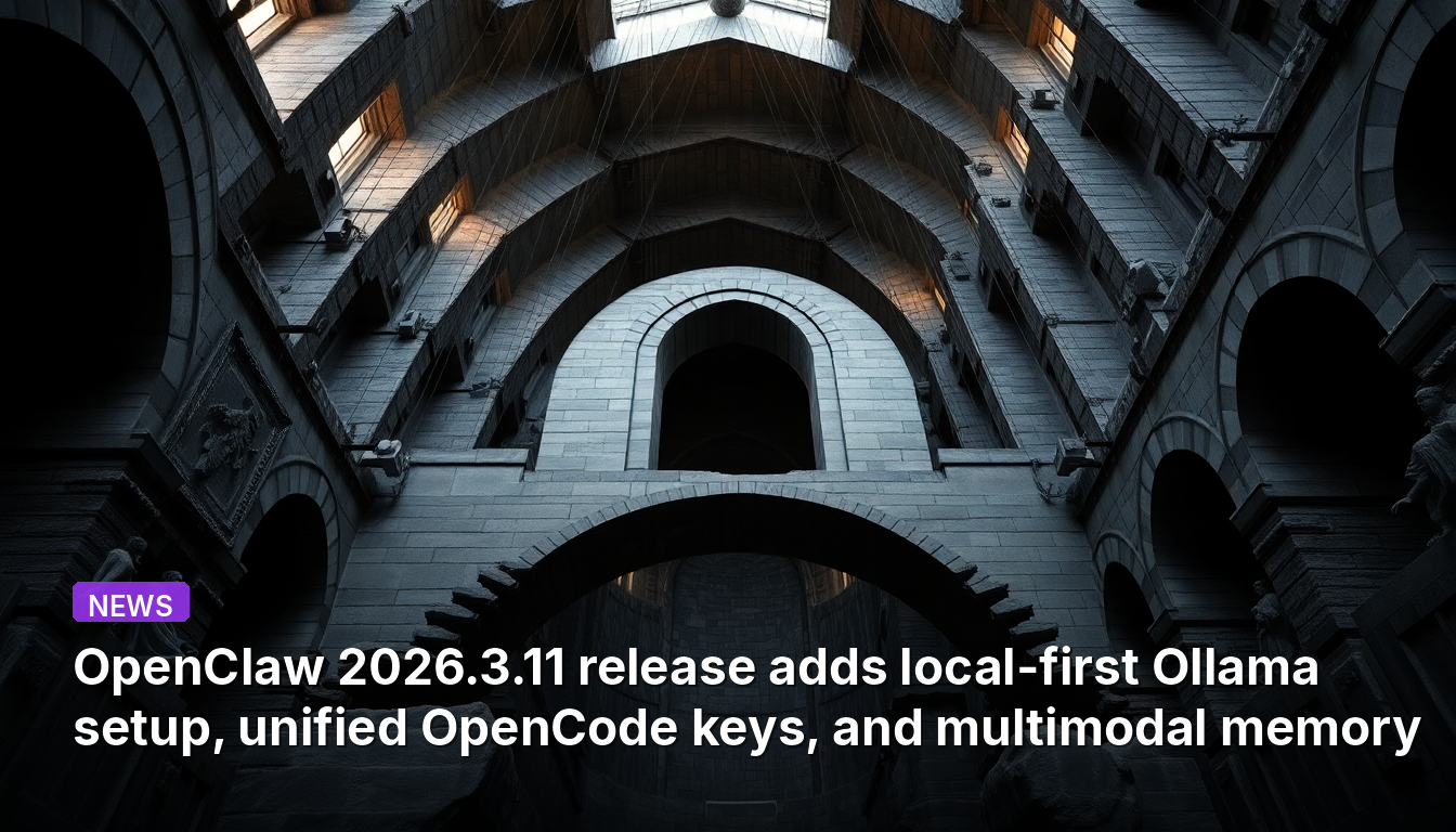 A versão OpenClaw 2026.3.11 adiciona configuração local-first do Ollama, chaves unificadas do OpenCode e memória multimodal.