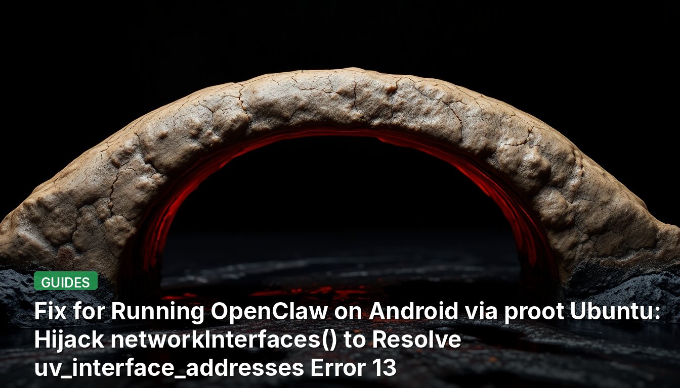 Исправление для запуска OpenClaw на Android через proot Ubuntu: Перехват networkInterfaces() для устранения ошибки uv_interface_addresses 13