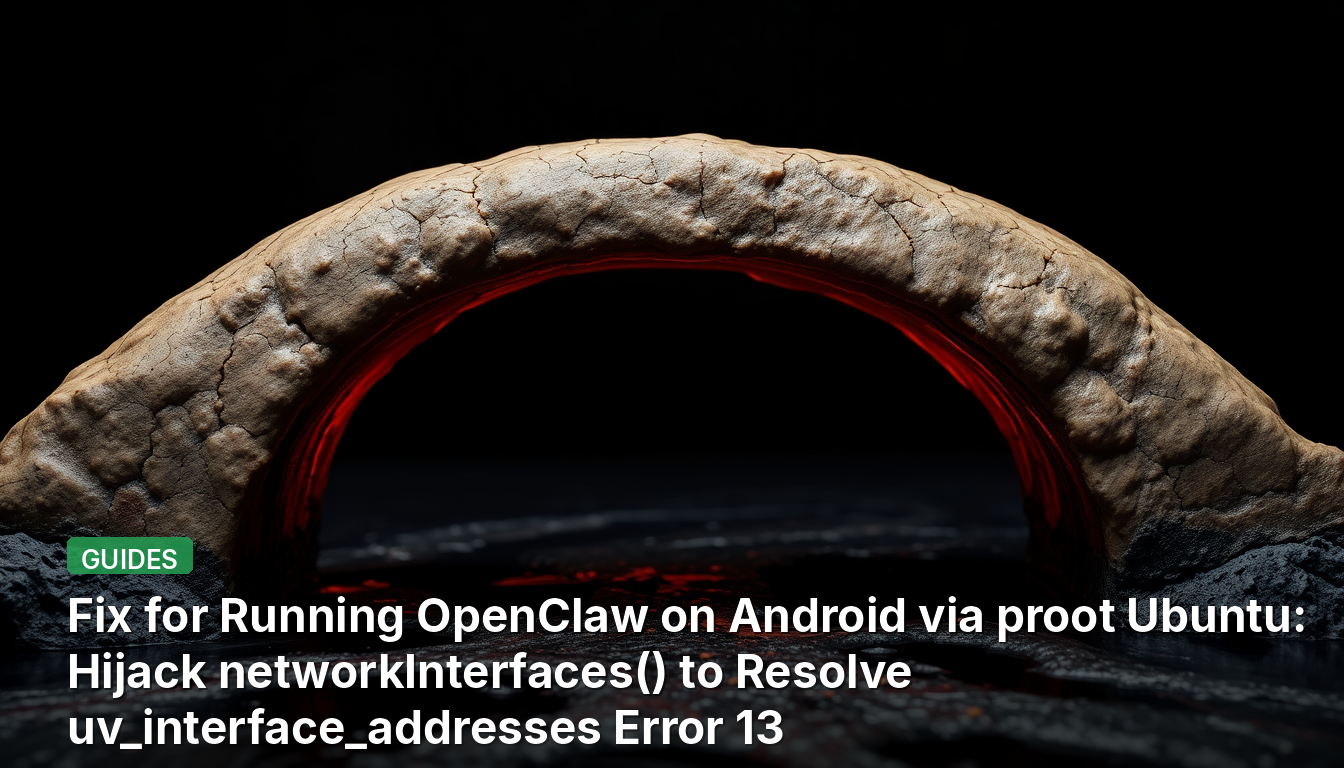 Correctif pour exécuter OpenClaw sur Android via proot Ubuntu : Détourner networkInterfaces() pour résoudre l'erreur uv_interface_addresses 13