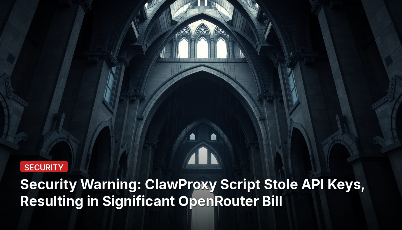 Avertissement de sécurité : Le script ClawProxy a volé des clés API, entraînant une facture OpenRouter importante.