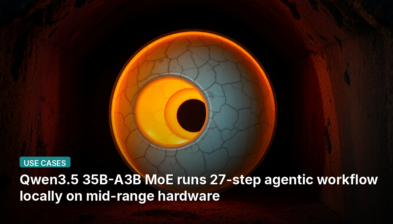 Qwen3.5 35B-A3B MoEは、中程度のハードウェア上で27ステップのエージェントワークフローをローカルで実行します。