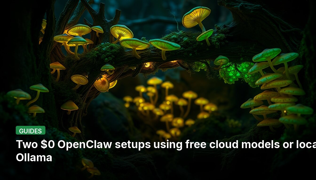 Dos configuraciones $0 de OpenClaw utilizando modelos en la nube gratuitos o Ollama local.