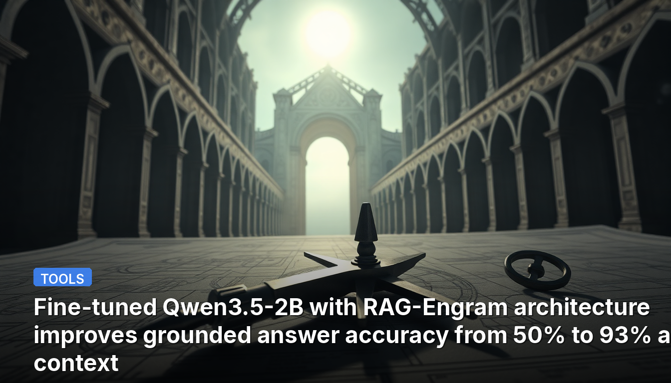 RAG-EngramアーキテクチャでファインチューニングされたQwen3.5-2Bは、8Kコンテキストにおいて根拠に基づいた回答の精度を50%から93%に向上させます。