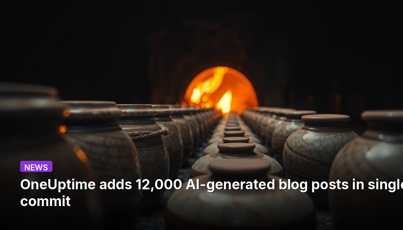 OneUptime añade 12,000 publicaciones de blog generadas por IA en un solo commit.
