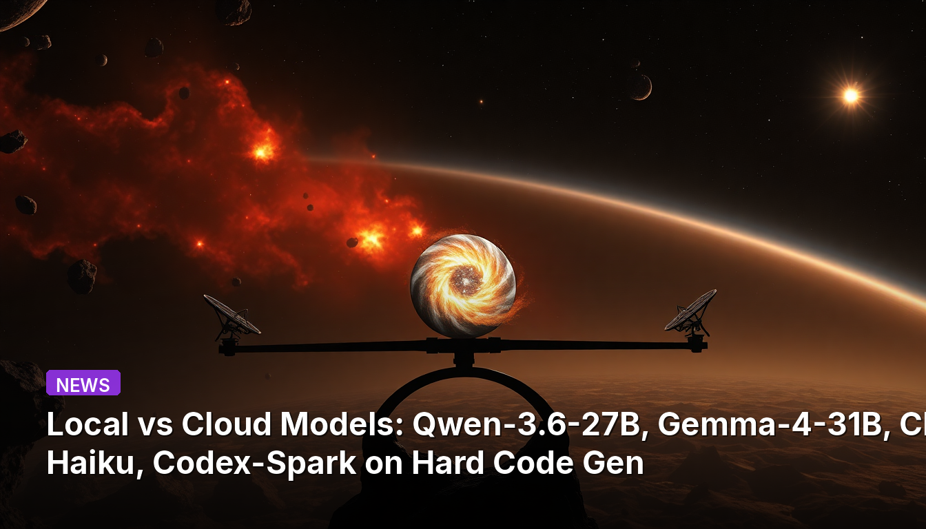 로컬 vs 클라우드 모델: 하드 코드 생성에서 Qwen-3.6-27B, Gemma-4-31B, Claude Haiku, Codex-Spark 비교