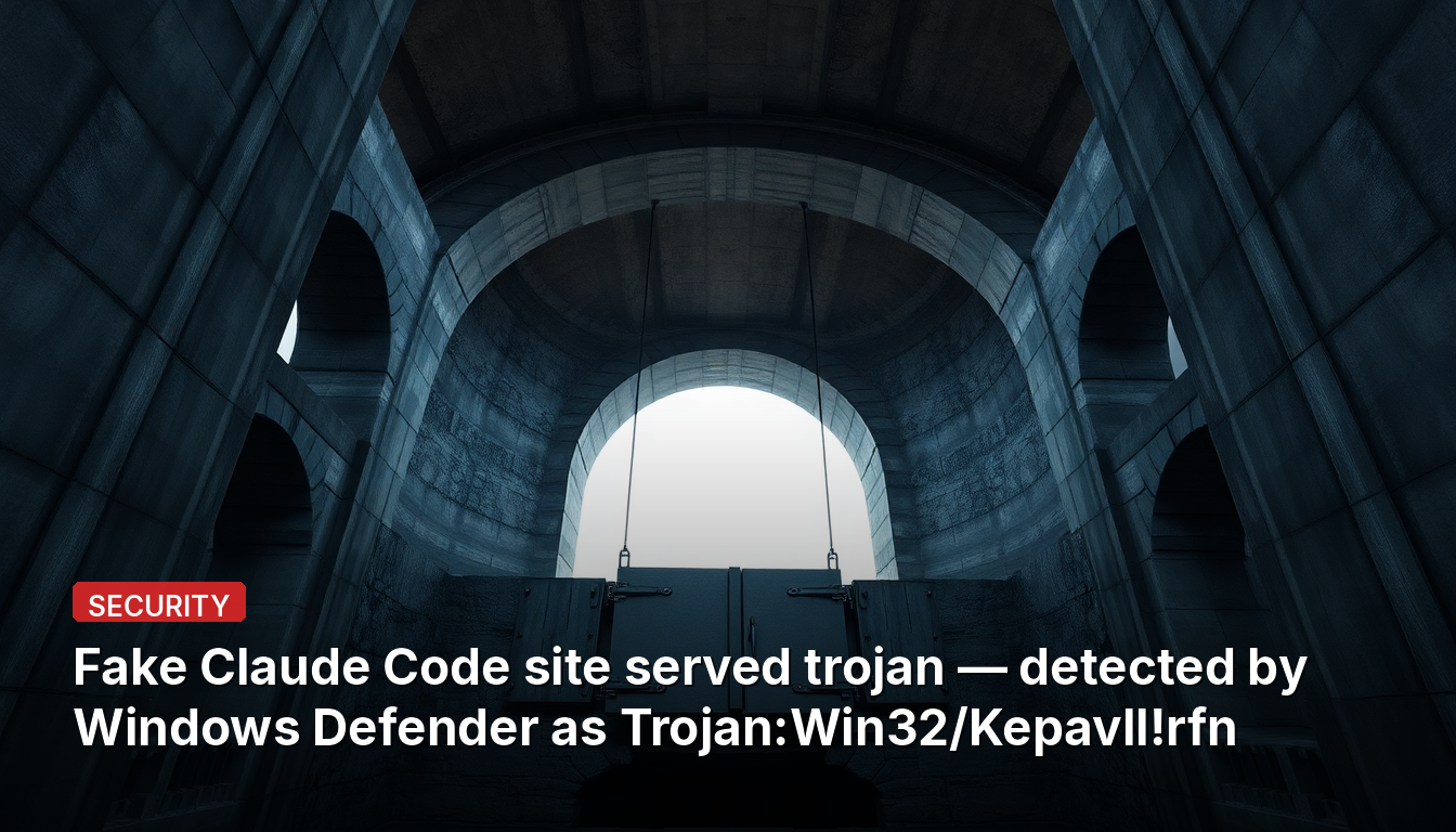 Falso site do Claude Code serviu trojan — detectado pelo Windows Defender como Trojan:Win32/Kepavll!rfn