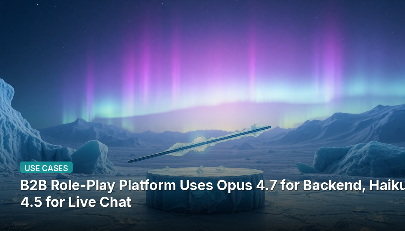 B2Bロールプレイプラットフォーム、バックエンドにOpus 4.7、ライブチャットにHaiku 4.5を採用