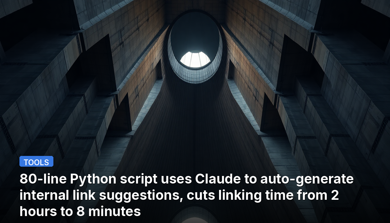 Script Python de 80 lignes utilisant Claude pour générer automatiquement des suggestions de liens internes, réduisant le temps de liaison de 2 heures à 8 minutes