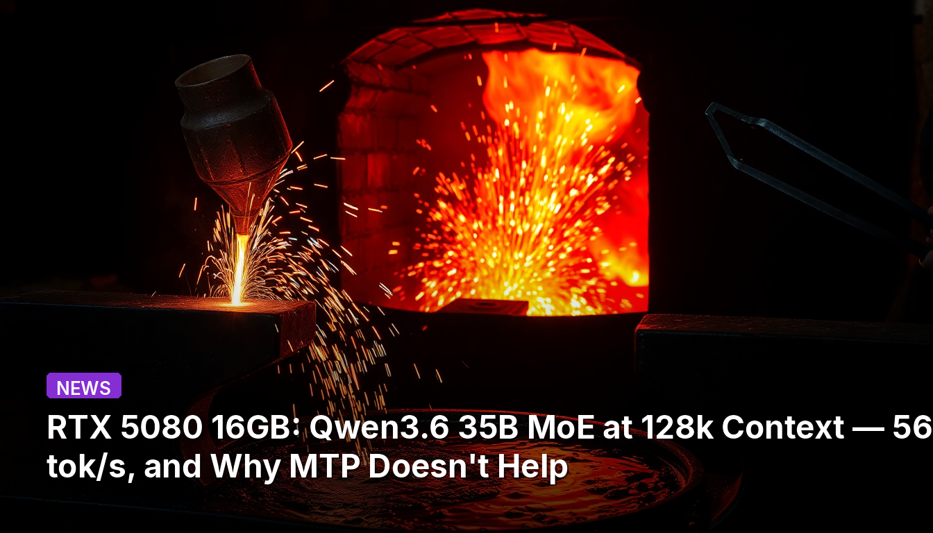 RTX 5080 16 Go : Qwen3.6 35B MoE en contexte 128k — 56 tok/s, et pourquoi MTP n’aide pas