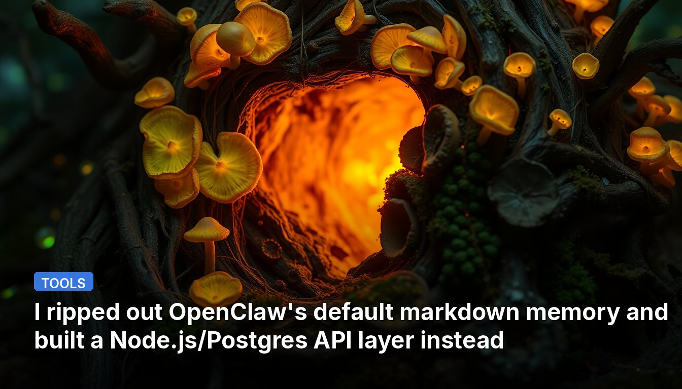 Arranqué la memoria markdown predeterminada de OpenClaw y construí una capa de API con Node.js/Postgres