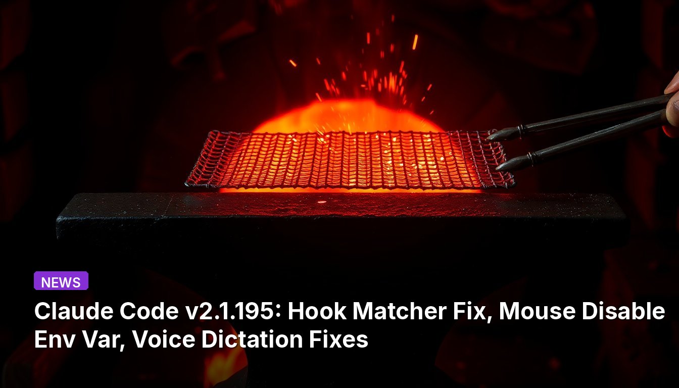 Claude Code v2.1.195: Correção do Hook Matcher, Variável de Ambiente para Desabilitar Mouse, Correções de Ditado por Voz