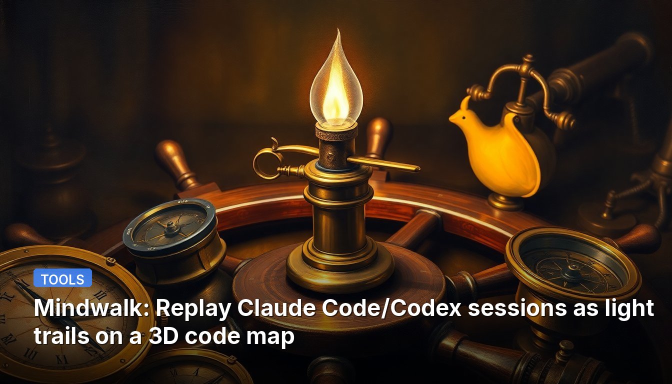 Mindwalk: Reproduce sesiones de Claude Code/Codex como estelas de luz en un mapa de código 3D