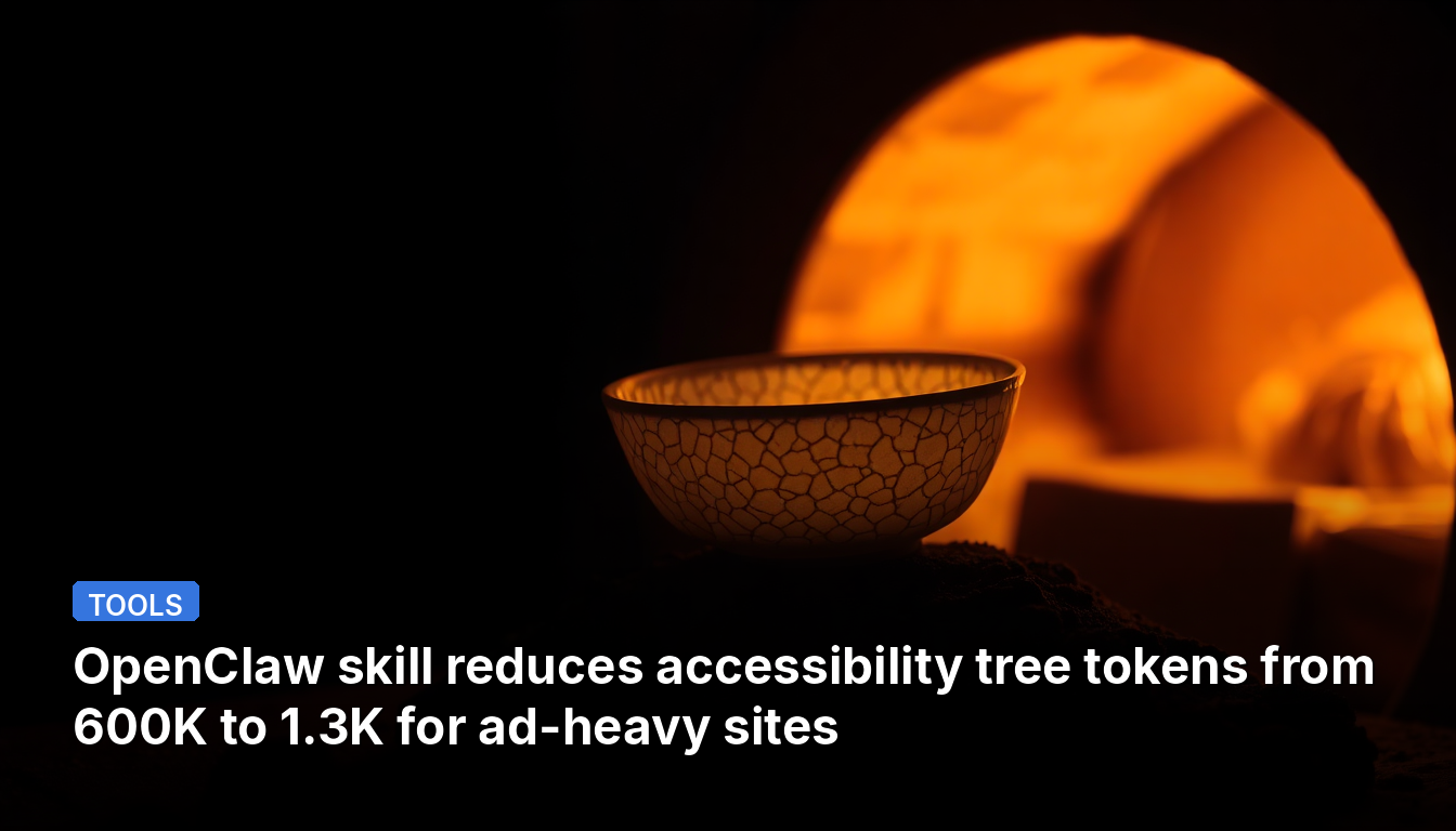 OpenClaw skill reduces accessibility tree tokens from 600K to 1.3K for ad-heavy sites
